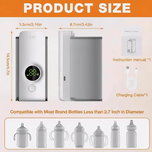 Image of Baby Bottle Warmer Portable Cordless Milk Heater with Digital Temperature Display - Waterless Fast Heating Bottle Warmer for Breast Milk & Formula, Travel Friendly Feeding Warmer with USB Charging
