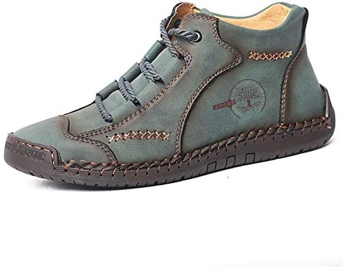 Mens Walking Shoes Fashion Casual Slip On Loafers Oxfords Shoes Leather Lace Up Ankle Boots Office Hiking Work Shoes for Man Green Size11