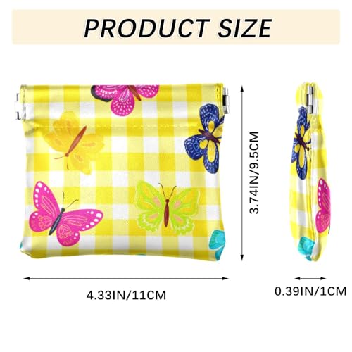 Colorful Butterflies Yellow Coin Purse Leather Pouch Change Purse, Squeeze Coin Pouch for Cards, Keys & Lipsticks, Unisex3
