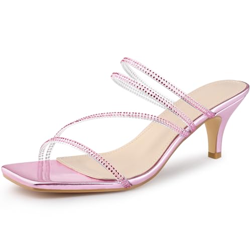 Sandales à talons rose Allegra K lanières en strass pour un maintien élégant