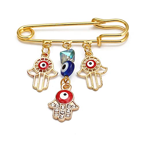 Image of Turkey Evil Eye Rhinestone Charm Blue Lucky Eyeball Hands Brooch Pins Jewelry for Good Luck