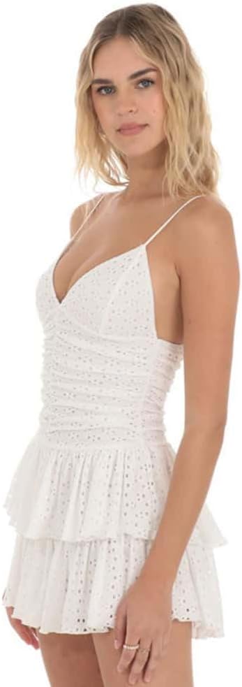 YOXUA Women's Deep V-Neck Spaghetti Strap Casual Tiered Mini Dresses Summer Layer Ruffle Hem Short Dress - Image 5