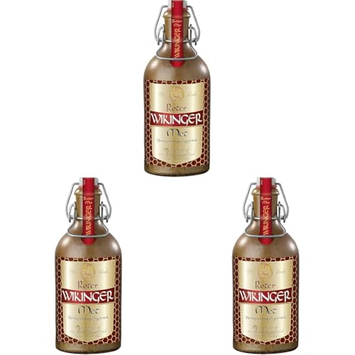 Wikinger | Roter Wikinger Met | 1 x 0.5l | im Tonkrug | Honigwein aus der historischen Ursprungsregion in Norddeutschland | Mit Kirschsaft | fruchtig aromatisch (Packung mit 3)