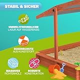 Spielwerk® Sandkasten Max Sonnendach 140x140x120cm imprägniertes Holz Füllstand Skala UV 50+ Kantenschutz Bodenvlies Sandspielzeug Kinder Sandbox Sandkiste - 6