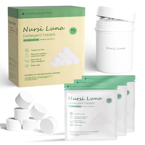 Image of Nursi Luna Detergent Tablets for All Brands Baby Bottle Washers, 90 Count Gentle Formula Baby Bottle Washer Tablets with Storage Container, Fast-Dissolving, Efficiency Removes Milk Residue & Odor