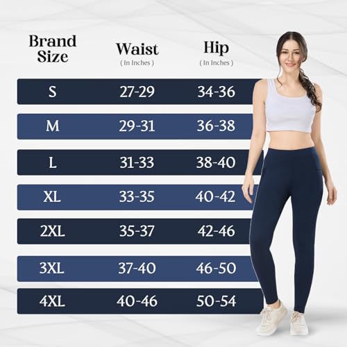 Image of TRASA Active Yoga Pants for Womens Gym High Waist with 3 Pockets, Tummy Control, Workout Pants 4 Way Stretch Yoga Leggings, Sizes - M,L,XL,2XL,3XL