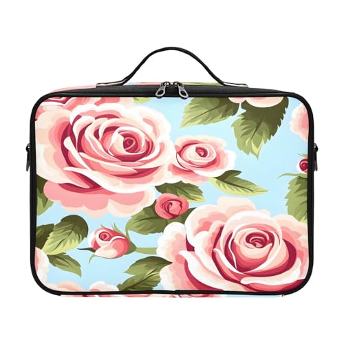 zyrtty Travel Makeup Train Case Coral Flower Green Leaves Plants Cosmetic Organizer Portable Storage Bag with Adjustable Dividers for Cosmetics Brushes Toiletry Jewelry Digital Accessories