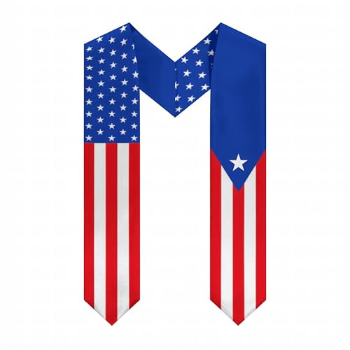 Iznrwdx Puerto Rico Graduation Stole Puerto Rico and American Flags Split Sash USA Boricua Latino Pride V-Shape Graduation Stole for College Class of 2026