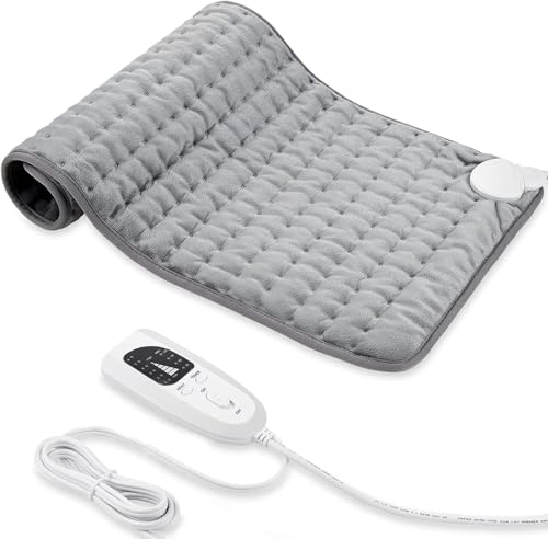Manta Electrica，Almohadilla TéRmica,Almohadilla De Calefacción EléCtrica Con Apagado AutomáTico Y 6 Temperaturas Almohadilla De Calefacción (Gris Claro, 30x60cm)