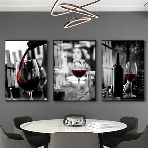 Cuadros de whisky y vino tinto en lienzo negro y rojo juego de 3 carteles de 50x70cm sin marco