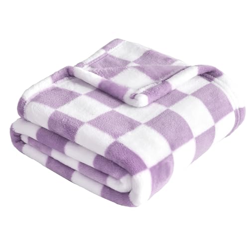 Image of Yurhap Checkered Baby Blanket Fleece Baby Blankets for Girls, Ultra Soft Cozy Fluffy Infant Toddler Newborn Receiving Blankets for Crib Stroller, 30''x40'', Purple