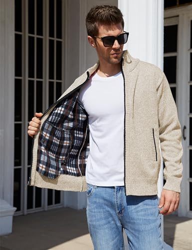 Yeokou YK00058KHAKI-M Men'S Slim Fit Zip Up Casual Knitted Cardigan Sweaters With Pockets thumb #6