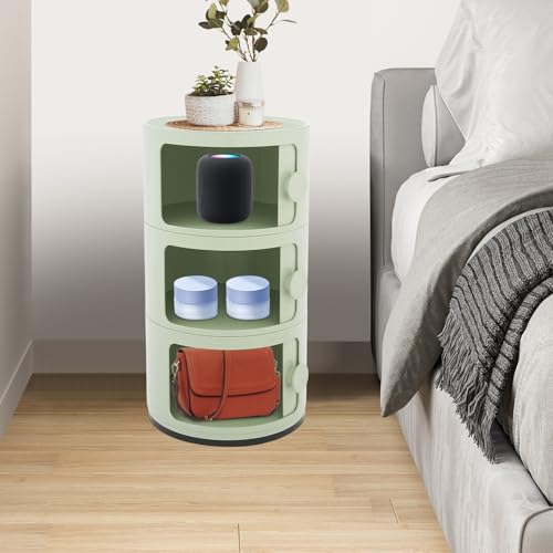 SAUADY Mobile rotondo con 3 cassetti, comodino rotondo per soggiorno, ufficio, studio, verde, 32 x 58 cm