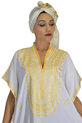 Women Handmade One Size Breathable Cotton with Gold Hand Embroidery Long Length White2