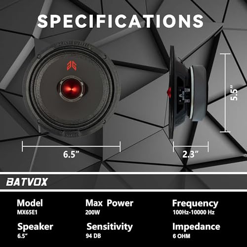 Image of MX65E1 Loudspeaker 6.5 Inch Midrange 400 Watts 6 Ohms Red Bullet, Premium Quality Audio Door Speakers for Car or Truck Stereo Sound System, Black (2 Speakers)