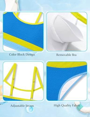 Image of Girls Bathing Suit Color-Block Adjustable Straps Bikini Sets Girls Two Piece Swimsuits with Chest Pad Swimwear 7-18T