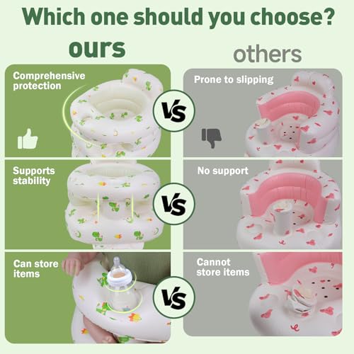 Image of Inflatable Baby Seat for 3-36 Months Babies, Blow up Baby Chair with Built-in Air Pump, PVC Material, Full Enclosure Protection, Outdoor Travel Inflatable Chair for Infant, Green Dinosaur