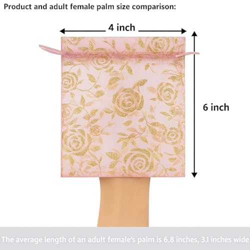 Image of XCLUSY 50PCS (13X18CM)(5x7 inchINCH) Potli Bags for Gifting - Multipurpose Wedding Return Gift Bags | Party Favour, Birthday, Anniversary, Festive Packing Pouches | Organza, Cloth, Brocade, Fancy Luxury Goodie Bags (LIGHT PINK PRINTED, 1 Count(Pack of 50))