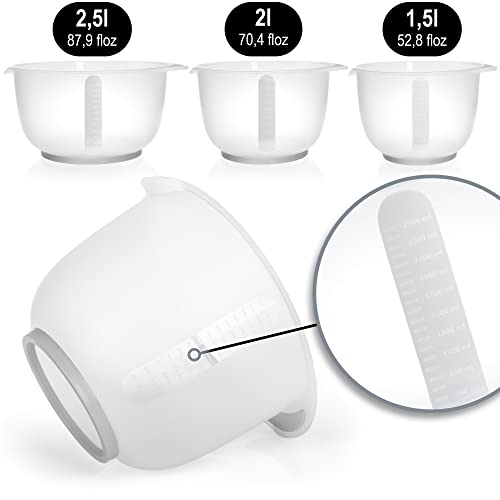Miniatura 4 de Com-Four Juego De Tazones Para Mezclar De 3 Piezas Antideslizante - Tazón Para Mezclar Con Vertedor - 1.5 L, 2 L, 2.5 L 3 Partes - Gris