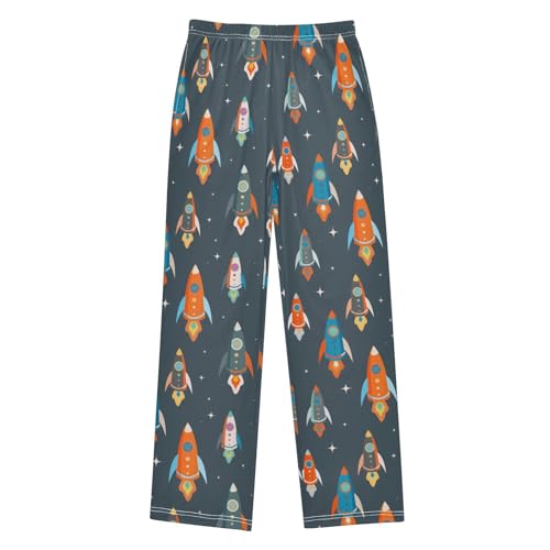 ZZXXB Colorful Rockets Outer Space Boys Long Pants Soft Trousers Elastic Waist Kids Lounge Bottoms with Pockets S-XL