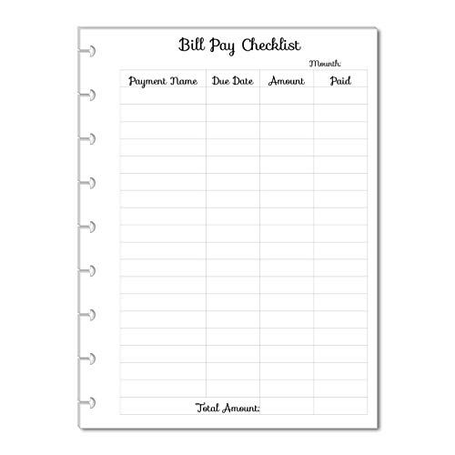 Monthly Budget Forms Bill Pay Checklist for 9-Disc Planners, Fits 9-Disc Notebooks, 7'x9.25' (PLANNER, TABS and the RINGS are NOT INCLUDED)