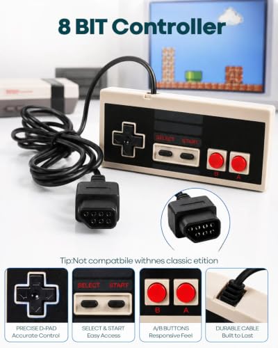 Image of ZENANBiBi 2Pcs Classic Nes Controller for Nes 8 Bit Entertainment System, Plug & Play, 7 Pin Controller for Retro Gaming Fun [gamecube]