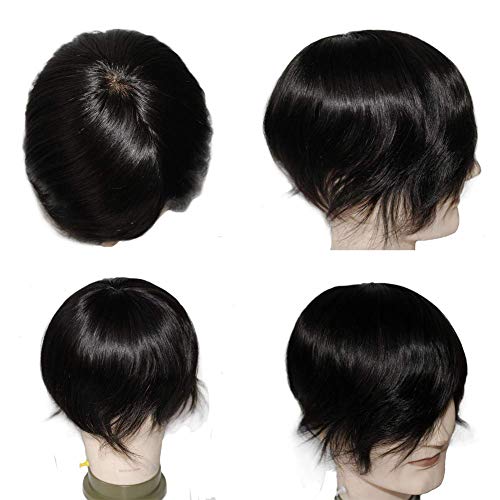 Image of EUPHORIA 10x7 Original PREMIUM MONO Hair Patch for Men 100% Natural Black Human Hair Wig Install with Hair Toupee Tape, Clips or Glue