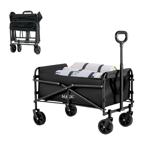Carro Plegable de Playa y Camping. Carrito Todo Terreno con Ruedas, Carreta de Transporte con Bolsa y Mango Ajustable. Carretilla de Mano para Picnic, Jardin, Compras, etc. (57x39cm, 85L)