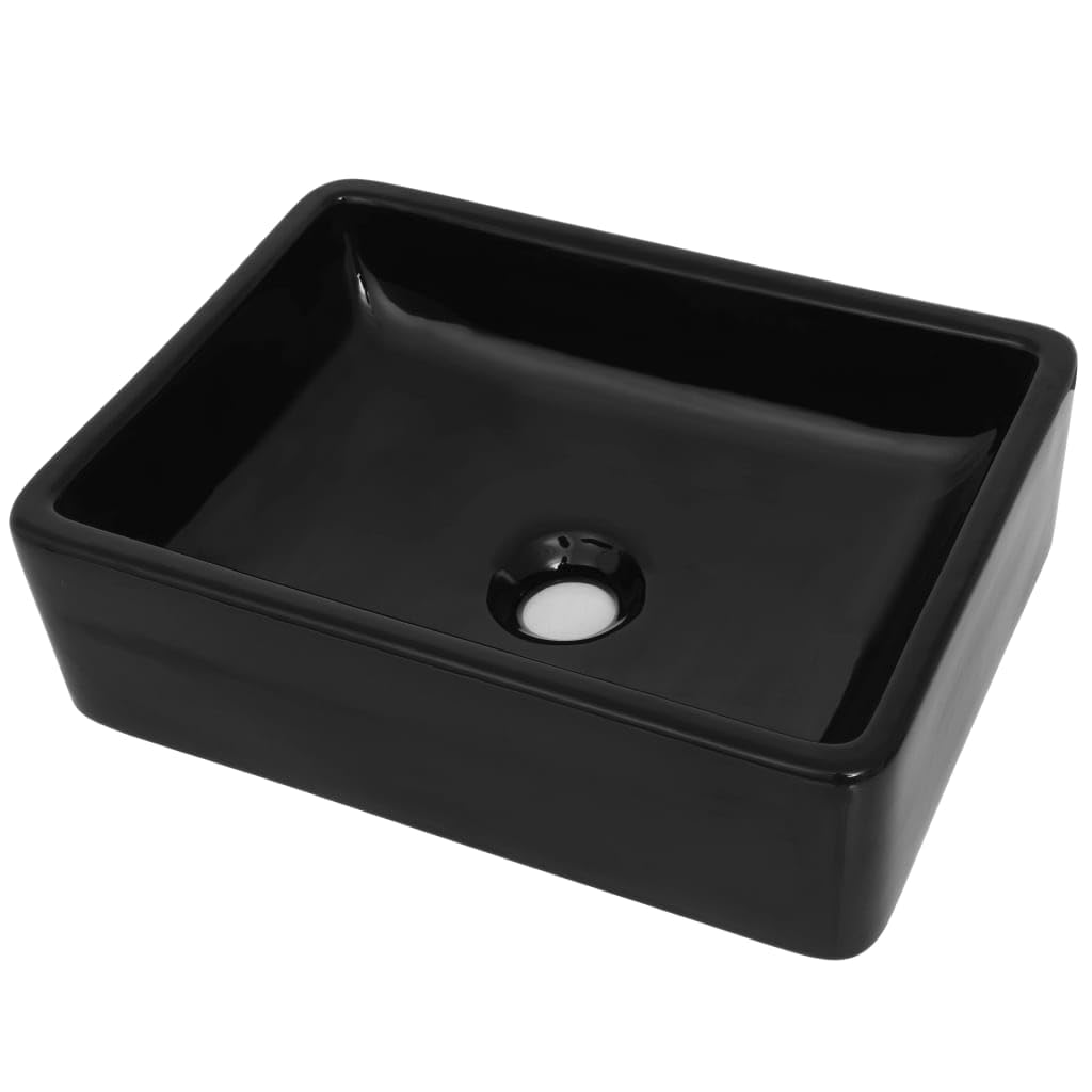 vidaXL Basin Ceramic Rectangular Black 41x30x12cm Bathroom Countertop Sink