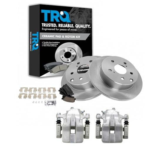 Image of TRQ Rear Ceramic Brake Pad and Rotor Set Includes Calipers