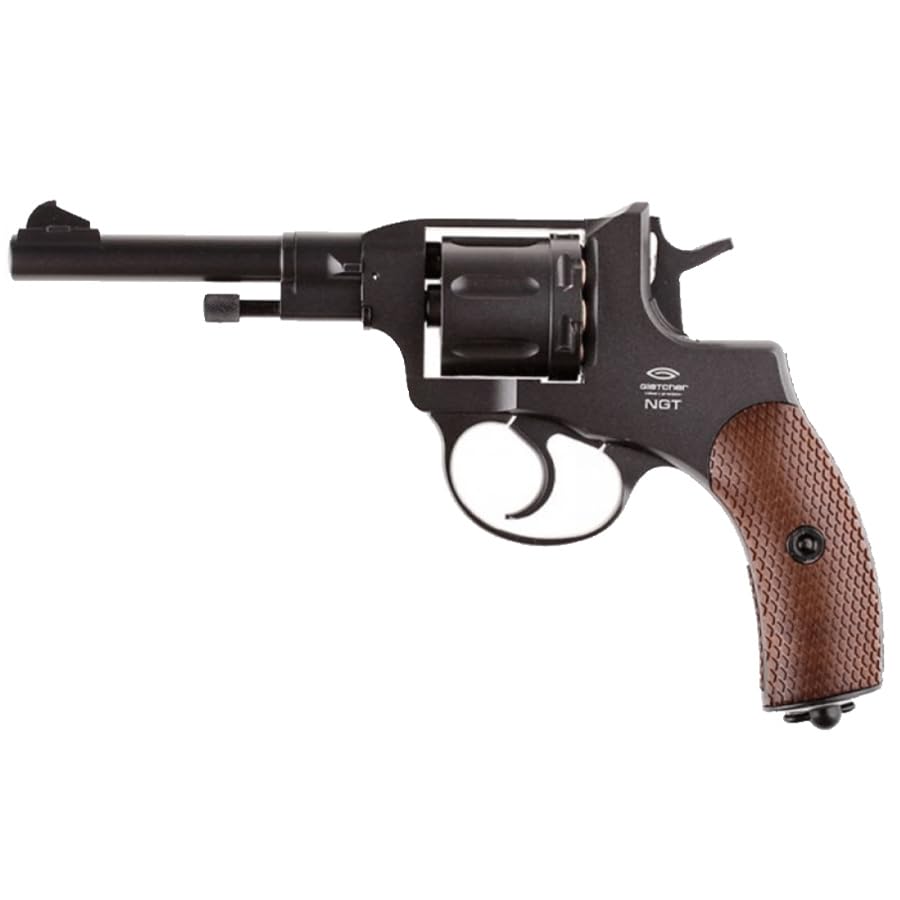 Revólver Gletcher Nagant Black CO2 (4,5mm) | Pack Pistola de balines (perdigones Bolas de Acero BB's). Arma de Aire comprimido CO2 Calibre 4,5mm [1.75 Julios]