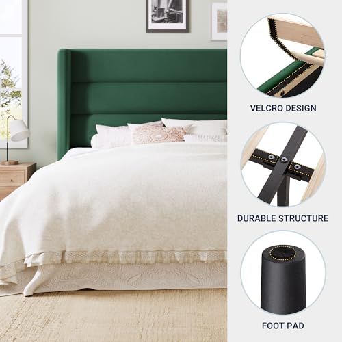 Image of Allewie King Size Platform Bed Frame with Velvet Upholstered Wingback Headboard, No Box Spring Needed, Strong Wooden Slats, Under Bed Storage Space, Modern Mattress Foundation, Easy Assembly, Green