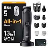 Braun All-in-One Series 5, 13-in-1 Multigroom, Barttrimmer, Nasenhaartrimmer, Haarschneidemaschine für Gesicht, Kopf und Körper, 120 Min Akku, 14 Längen (0.5–21 mm), Wasserdicht, AIO5565, Schwarz