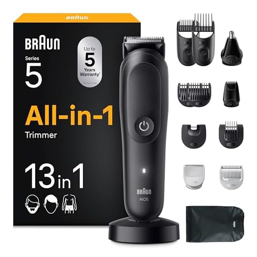 Braun All-in-One Series 5, 13-in-1 Multigroom, Barttrimmer, Nasenhaartrimmer, Haarschneidemaschine für Gesicht, Kopf und Körper, 120 Min Akku, 14 Längen (0.5–21 mm), Wasserdicht, AIO5565, Schwarz