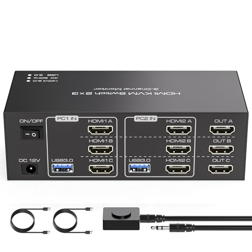 HDMI KVM Switch 3 Monitors for 2 Computers