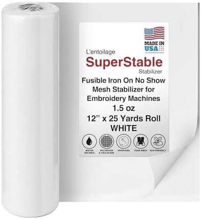 Superpunch Fusible Iron On No Show Mesh Stabilizer, White, 12 in x 25 yd