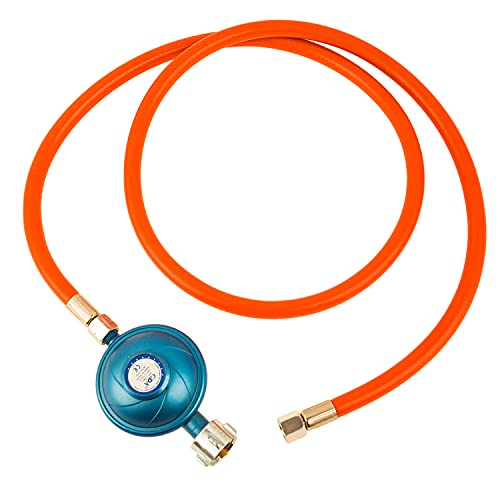 WELL GRILL Gasschlauch mit Druckminderer, Gasdruckregler 50mbar + 1.5M Gas Schlauch Schraubverbinder 1/4 Linkgsgewinde, Gasdruckregler Gasflasche für Gasgerätes im Freien, Gasgrill, Gaskocher