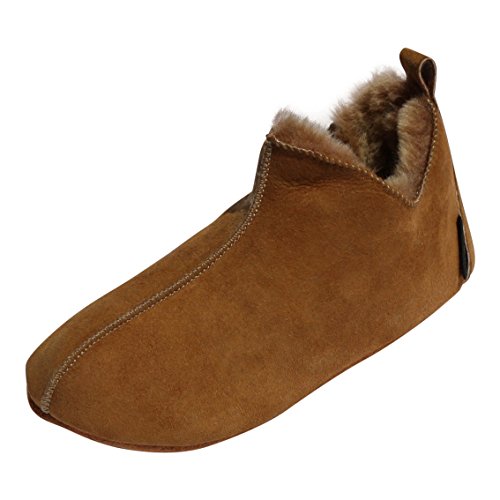 Hollert Lammfell Hausschuhe - Bali Fellschuhe Lederschuhe Bettschuhe Schuhgröße EUR 43, Farbe Cognac