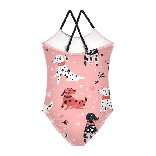 Cute Dalmatians Girls One Piece Swimsuits Dachshunds Sport Halter Swimwear Beach Bathing Suit 3T2