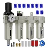 1/2" NPT Air Dryer for Compressor, 4 Stage Air Compressor Water Separator System with Air Regulator Gauge, Auto Drain Air Filter, Dual Desiccant Dryers, Metal Bowl, 0-240 PSI for Spray Painting