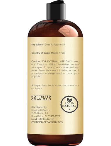 Image of Handcraft Blends Organic Sesame Oil - 16 Fl Oz - 100% Pure and Natural - Premium Grade Carrier Oil for Skin and Hair - Hair and Body - Massage - Expeller-Pressed and Hexane-Free