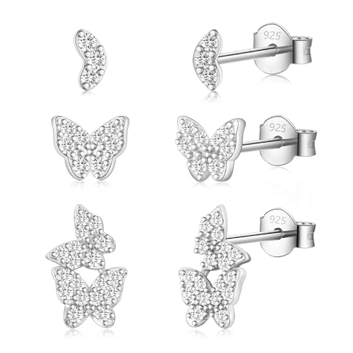 Boucles d'oreilles papillon et zirconium lot de 3 paires en or blanc