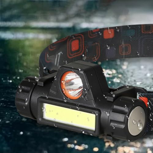 Linterna frontal LED recargable USB con doble foco y base ajustable para camping 6