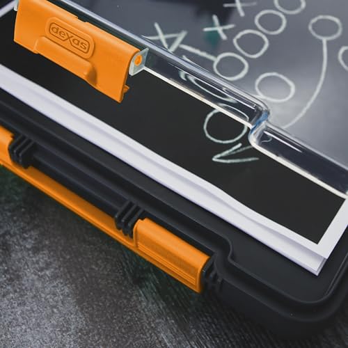 Image of Dexas Clearview Clipcase Dry Erase clipboard, 13.75 x 9.5 Inch, Orange. See papers clearly outdoors, stay organized and dry. Ideal for coaching, teaching, homeschooling, art, trades, and medical pros.