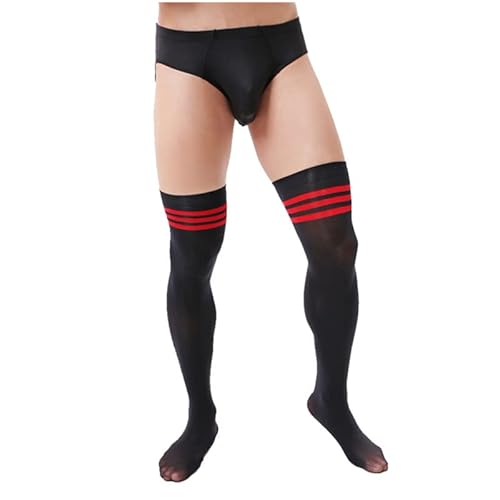 Tube Dress Socks Exotic Men Sports Business Striped Long Socks Mens Thigh High Stockings - One Size - Black Red