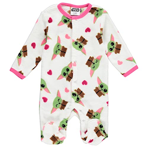 Image of STAR WARS Baby Yoda Baby Girls Plush Polar FleeceFootie Pajamas - Baby Pajamas - Newborn Sleeper