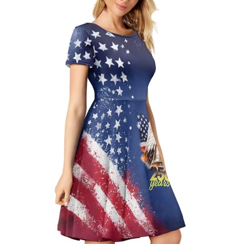 Image of AFPANQZ Womens Casual Summer Lightweight Vintage Dress Short Sleeve Midi Dress Knee-Long Luxury Formal Dress