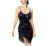 YESSA Women's 1920s Flapper Dress, Black, Large, Above the Knee, Sleeveless, V-Neck, Zipper Closure, Perfect for Prom, Party, Themed Events