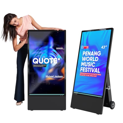Image of MWE 43 Inch Outdoor Digital Signage Display, Portable Battery Powered High Brightness Screen Advertising Display Kiosk, Movable Waterproof Digital Poster, Android Kiosk