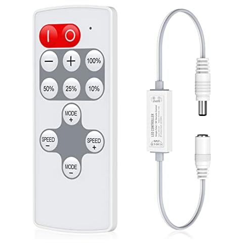 HitLights Mini RF Remote Controller for Single Color LED Strip Lights, DC 5-24V, 12-Key Wireless Dimmer with Dynamic Effect Mode, PWM Dimming Control, Ideal for Room, Home, Cabinet, DIY Cover